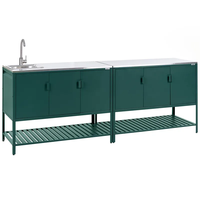 2-Delat Utekök med Vask Maenza Stål, Grön/Svart