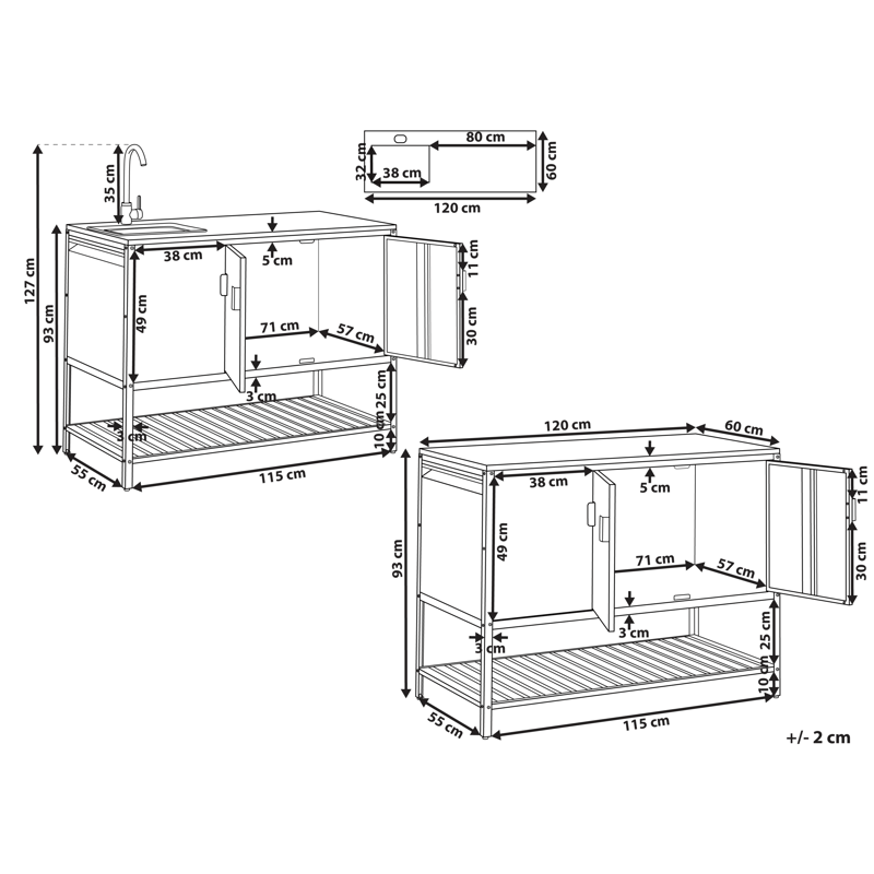 2-Delat Utekök med Vask Maenza Stål - Svart - Trädgård & spabad - Grillar & matlagning utomhus - Utekök - Färdiga utekök