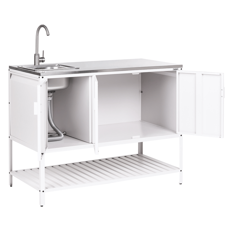 2-Delat Utekök med Vask Maenza Stål - Vit/Svart - Trädgård & spabad - Grillar & matlagning utomhus - Utekök - Färdiga utekök