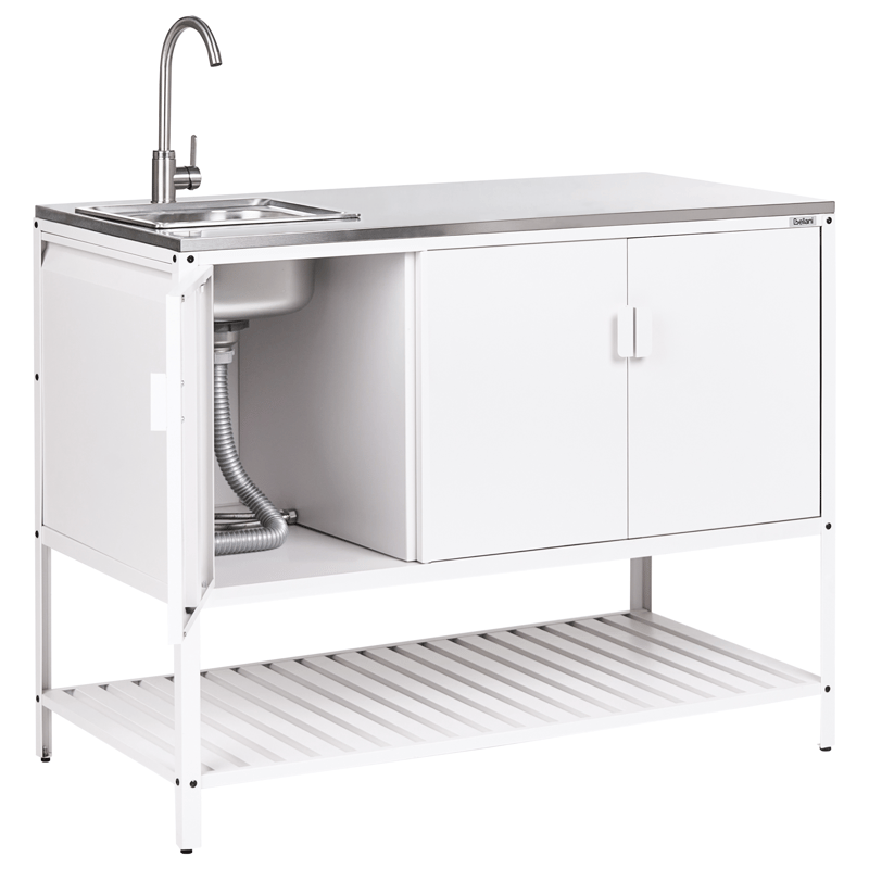 2-Delat Utekök med Vask Maenza Stål - Vit/Svart - Trädgård & spabad - Grillar & matlagning utomhus - Utekök - Färdiga utekök