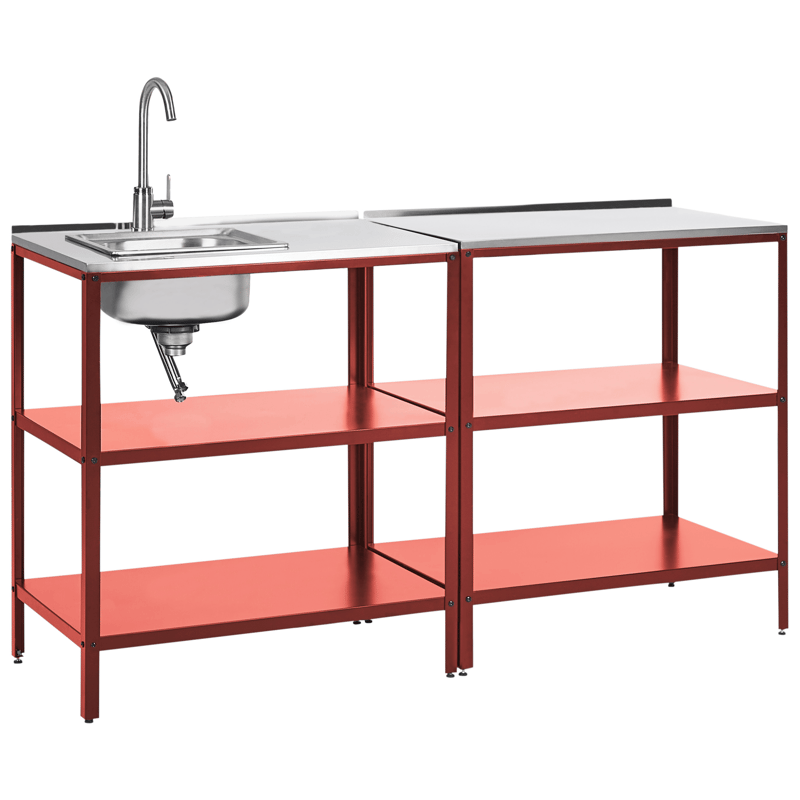 2-Delat Utekök med Vask Vilama Stål - Röd/Silver - Trädgård & spabad - Grillar & matlagning utomhus - Utekök - Färdiga utekök