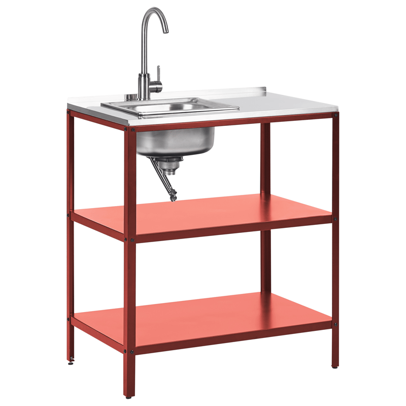 2-Delat Utekök med Vask Vilama Stål - Röd/Silver - Trädgård & spabad - Grillar & matlagning utomhus - Utekök - Färdiga utekök