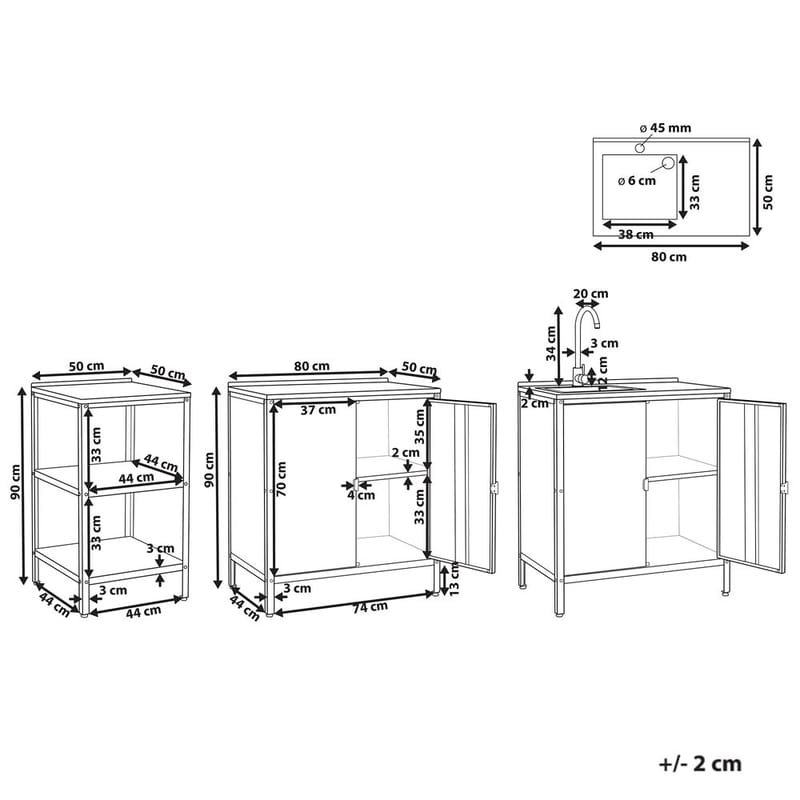 3-delat utekök med vask 4 dörrar Vilama - Blå, Silver - Trädgård & spabad - Grillar & matlagning utomhus - Utekök - Färdiga utekök