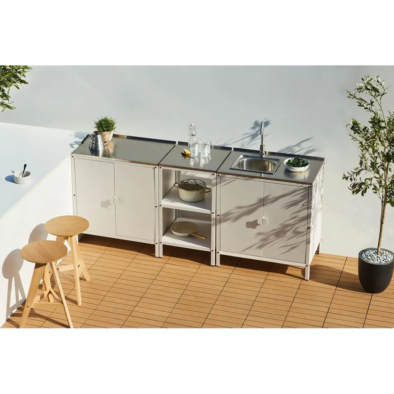 3-delat utekök med vask 4 dörrar Vilama - Vit, Silver - Trädgård & spabad - Grillar & matlagning utomhus - Utekök - Färdiga utekök