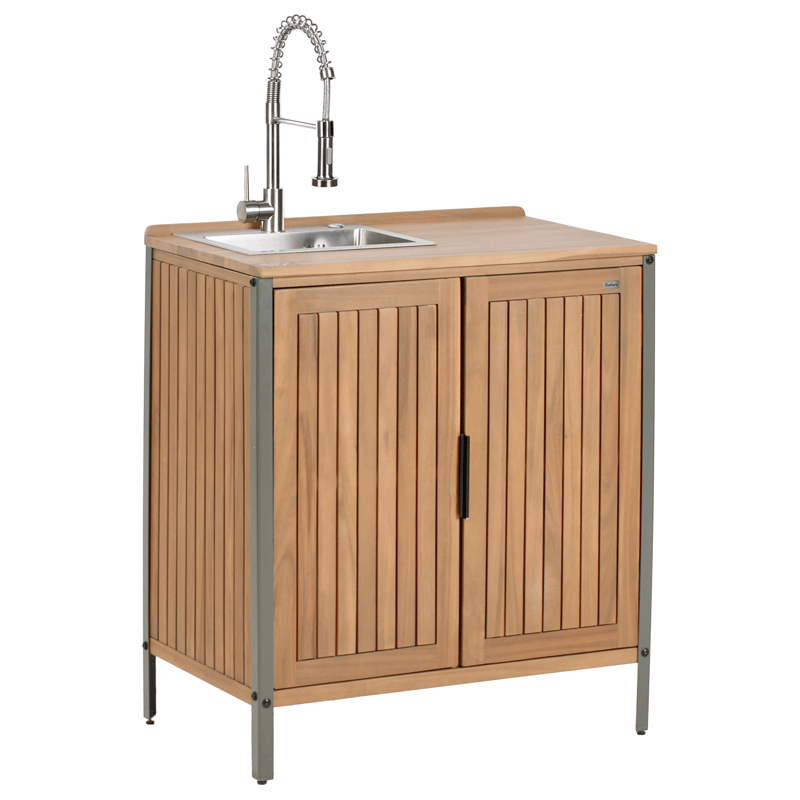 3-Delat Utekök med Vask Ivrea Akaciaträ - Brun/Grå/Silver - Trädgård & spabad - Grillar & matlagning utomhus - Utekök - Färdiga utekök