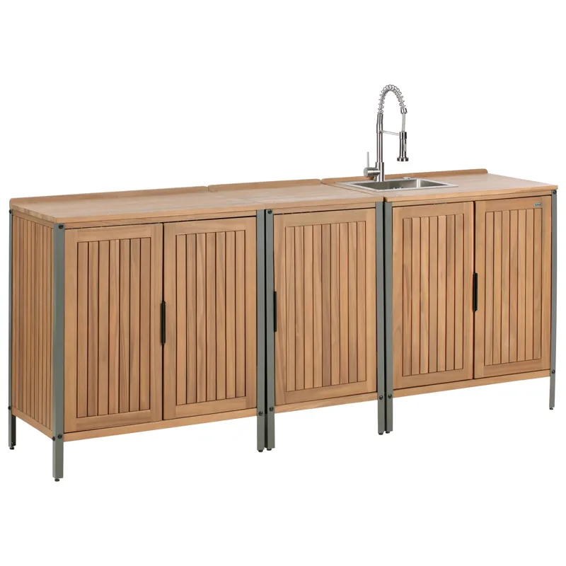 3-Delat Utekök med Vask Ivrea Akaciaträ, Brun/Grå/Silver