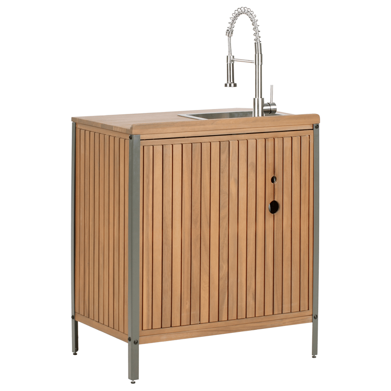 3-Delat Utekök med Vask Ivrea Akaciaträ - Brun/Grå/Silver - Trädgård & spabad - Grillar & matlagning utomhus - Utekök - Färdiga utekök