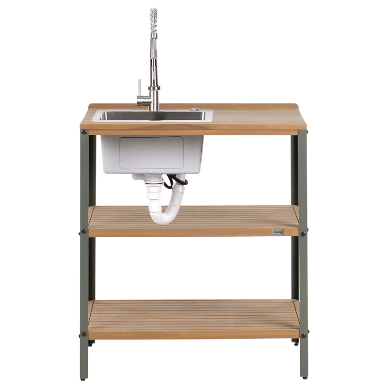 3-Delat Utekök med Vask Ivrea Akaciaträ - Brun/Grå/Silver - Trädgård & spabad - Grillar & matlagning utomhus - Utekök - Färdiga utekök