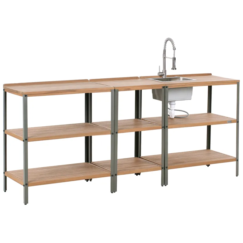 3-Delat Utekök med Vask Ivrea Akaciaträ, Brun/Grå/Silver