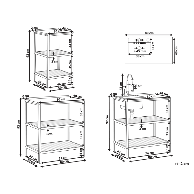 3-Delat Utekök med Vask Ivrea Akaciaträ - Brun/Grå/Svart - Trädgård & spabad - Grillar & matlagning utomhus - Utekök - Färdiga utekök