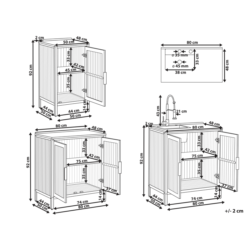 3-Delat Utekök med Vask Ivrea Akaciaträ - Brun/Grå/Svart - Trädgård & spabad - Grillar & matlagning utomhus - Utekök - Färdiga utekök
