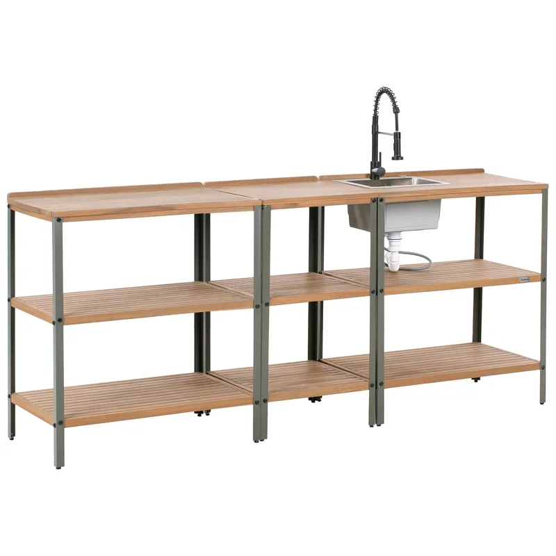 3-Delat Utekök med Vask Ivrea Akaciaträ, Brun/Grå/Svart