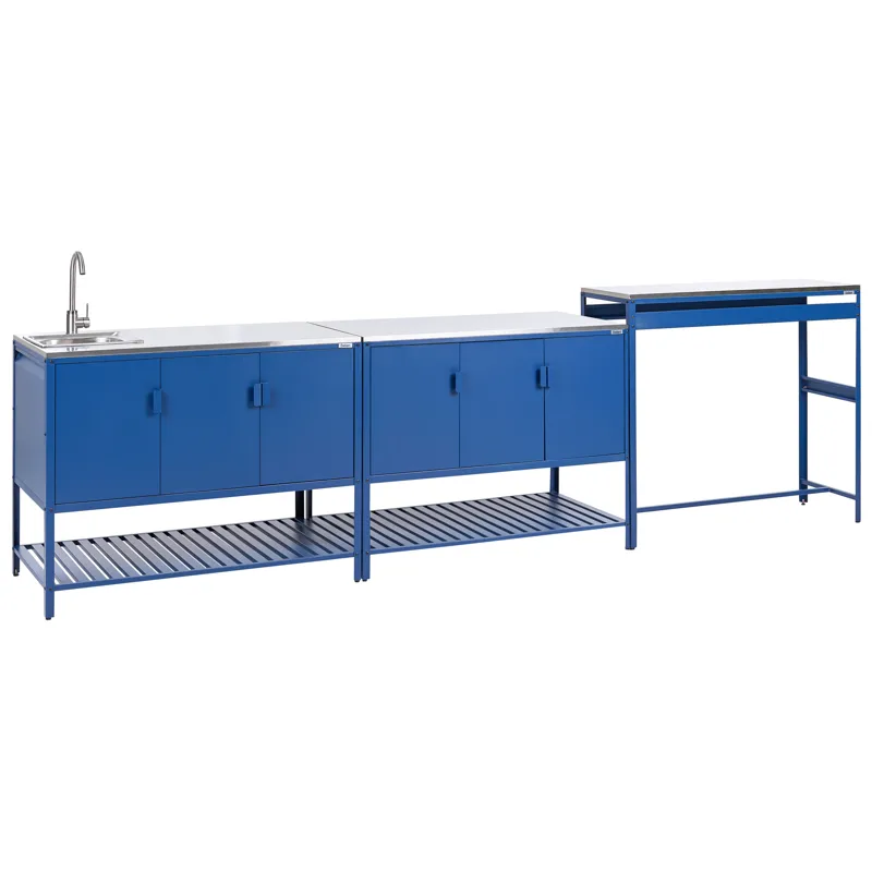 3-Delat Utekök med Vask Maenza Stål, Blå/Silver