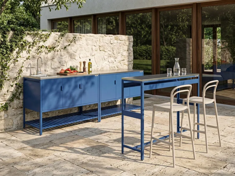 3-Delat Utekök med Vask Maenza Stål - Blå/Silver - Trädgård & spabad - Grillar & matlagning utomhus - Utekök - Färdiga utekök