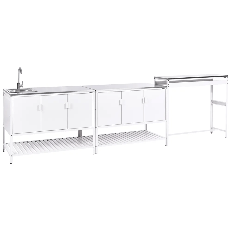 3-Delat Utekök med Vask Maenza Stål, Vit/Svart