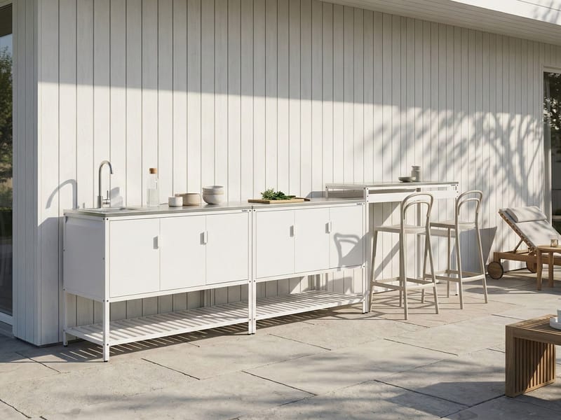 3-Delat Utekök med Vask Maenza Stål - Vit/Svart - Trädgård & spabad - Grillar & matlagning utomhus - Utekök - Färdiga utekök