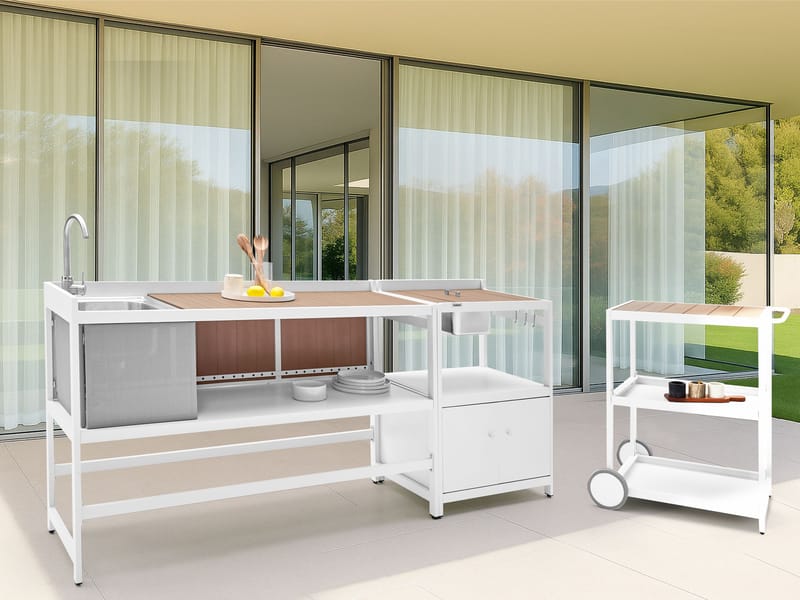 3-Delat Utekök med Vask Ortisei Aluminum - Vit/Brun - Trädgård & spabad - Grillar & matlagning utomhus - Utekök - Färdiga utekök