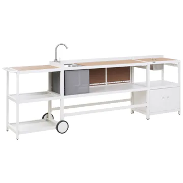 3-Delat Utekök med Vask Ortisei Aluminum - Vit/Brun - Trädgård & spabad - Grillar & matlagning utomhus - Utekök - Färdiga utekök