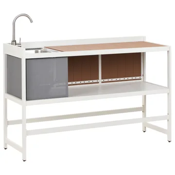 3-Delat Utekök med Vask Ortisei Aluminum - Vit/Brun - Trädgård & spabad - Grillar & matlagning utomhus - Utekök - Färdiga utekök