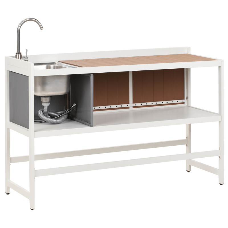 3-Delat Utekök med Vask Ortisei Aluminum - Vit/Brun - Trädgård & spabad - Grillar & matlagning utomhus - Utekök - Färdiga utekök