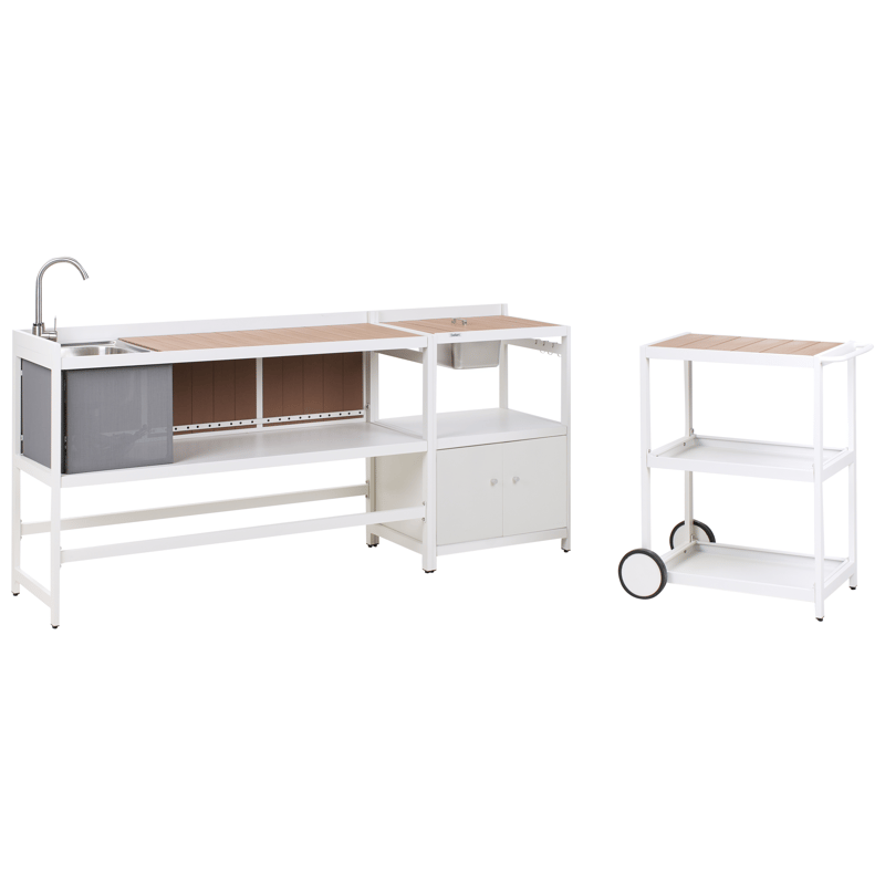 3-Delat Utekök med Vask Ortisei Aluminum - Vit/Brun - Trädgård & spabad - Grillar & matlagning utomhus - Utekök - Färdiga utekök