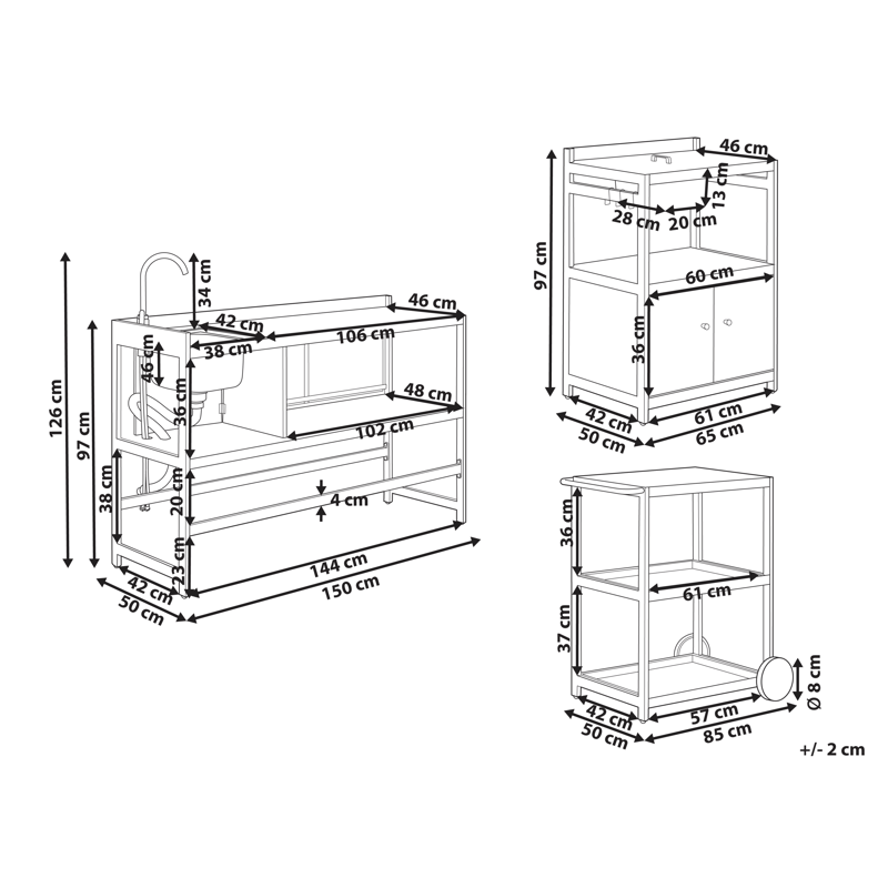 3-Delat Utekök med Vask Ortisei Aluminum - Vit/Brun - Trädgård & spabad - Grillar & matlagning utomhus - Utekök - Färdiga utekök