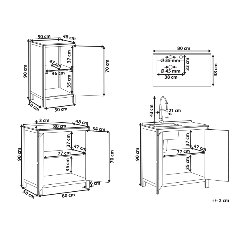 3-Delat Utekök med Vask Venosa Akaciaträ - Brun/Silver - Trädgård & spabad - Grillar & matlagning utomhus - Utekök - Färdiga utekök
