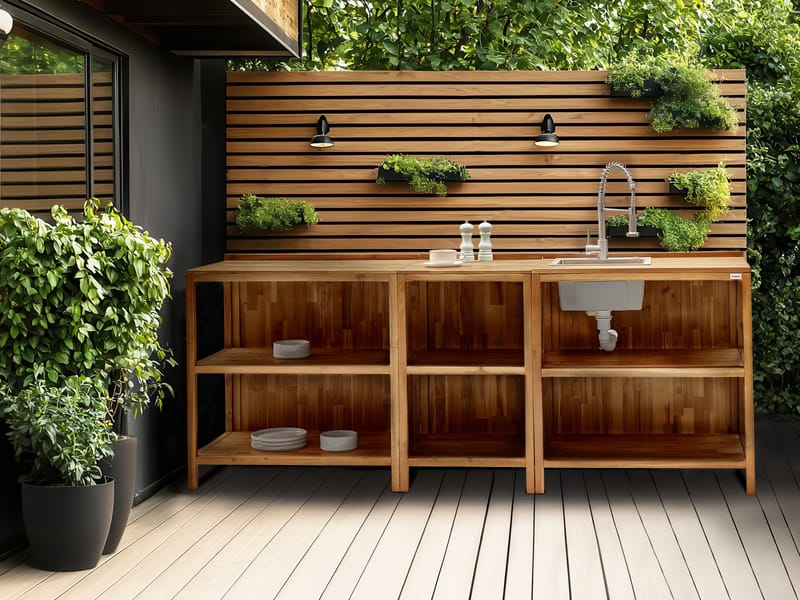 3-Delat Utekök med Vask Venosa Akaciaträ - Brun/Silver - Trädgård & spabad - Grillar & matlagning utomhus - Utekök - Färdiga utekök