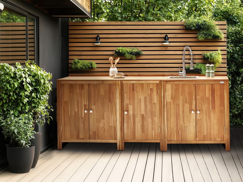 3-Delat Utekök med Vask Venosa Akaciaträ - Brun/Silver - Trädgård & spabad - Grillar & matlagning utomhus - Utekök - Färdiga utekök