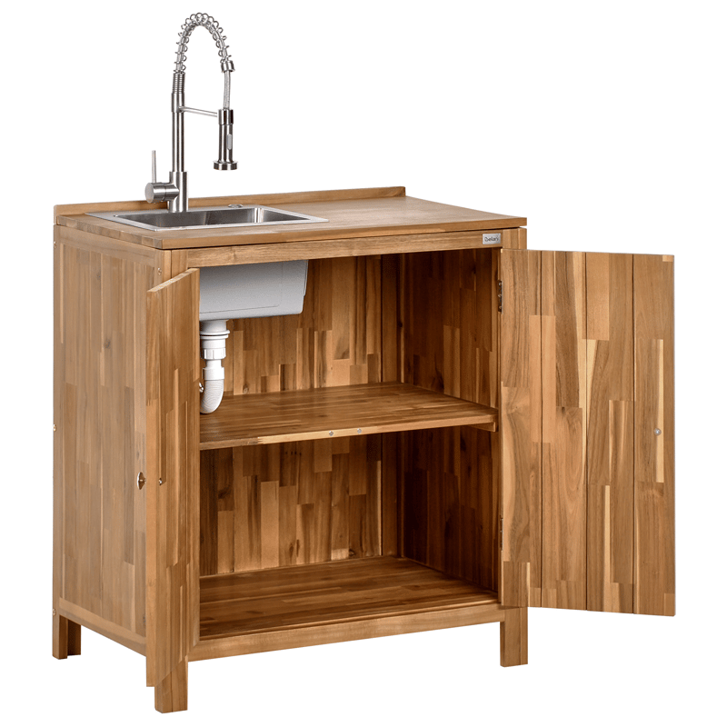 3-Delat Utekök med Vask Venosa Akaciaträ - Brun/Silver - Trädgård & spabad - Grillar & matlagning utomhus - Utekök - Färdiga utekök