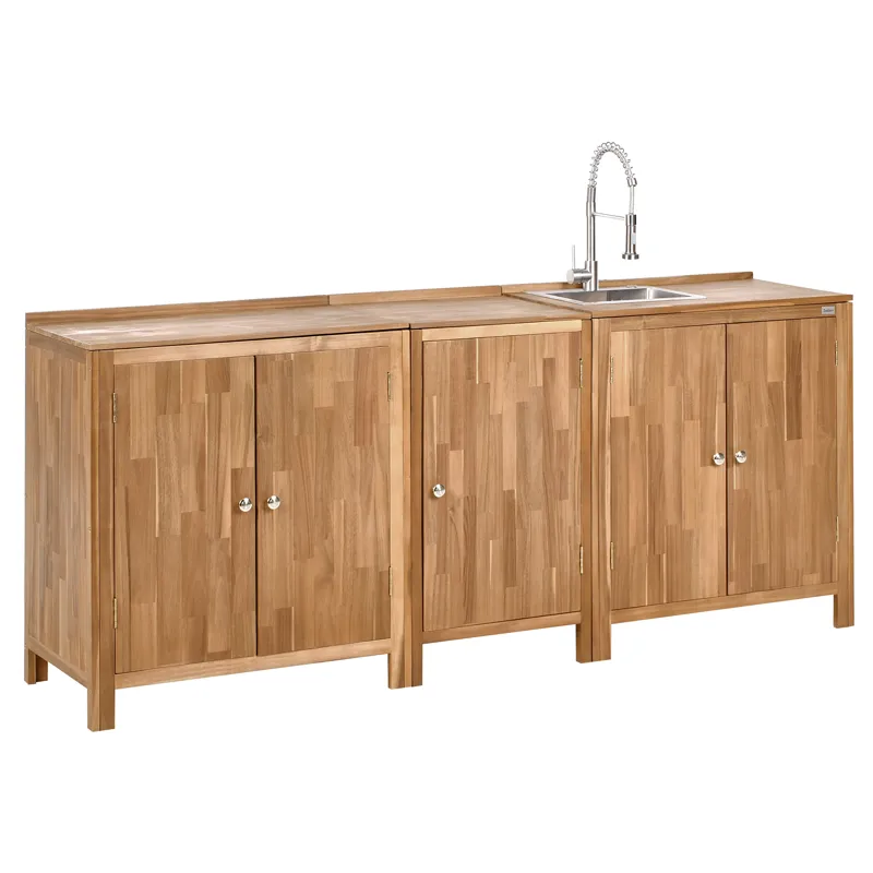 3-Delat Utekök med Vask Venosa Akaciaträ, Brun/Silver