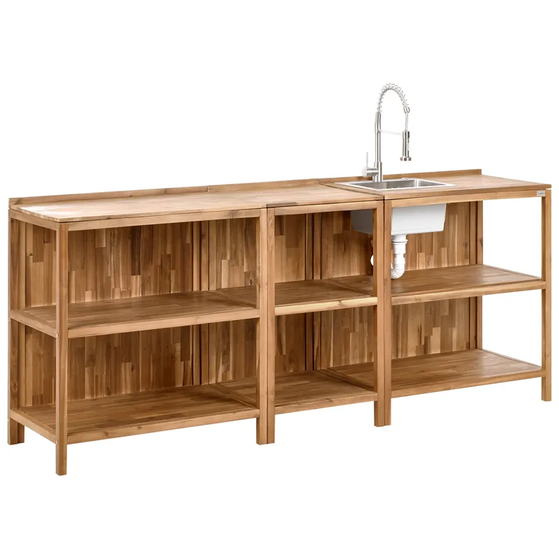 3-Delat Utekök med Vask Venosa Akaciaträ, Brun/Silver