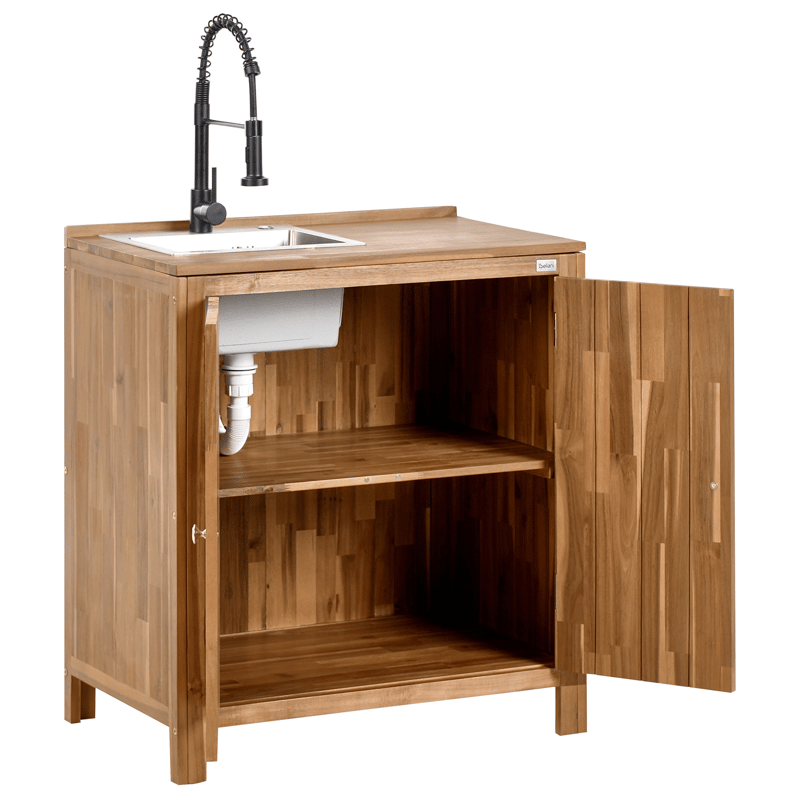 3-Delat Utekök med Vask Venosa Akaciaträ - Brun/Silver/Svart - Trädgård & spabad - Grillar & matlagning utomhus - Utekök - Färdiga utekök