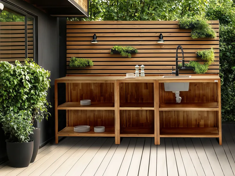 3-Delat Utekök med Vask Venosa Akaciaträ - Brun/Svart/Silver - Trädgård & spabad - Grillar & matlagning utomhus - Utekök - Färdiga utekök