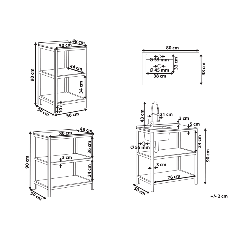 3-Delat Utekök med Vask Venosa Akaciaträ - Brun/Svart/Silver - Trädgård & spabad - Grillar & matlagning utomhus - Utekök - Färdiga utekök