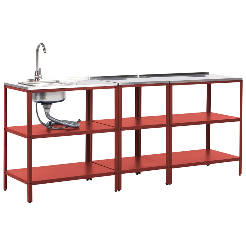 3-Delat Utekök med Vask Vilama Stål, Röd/Silver