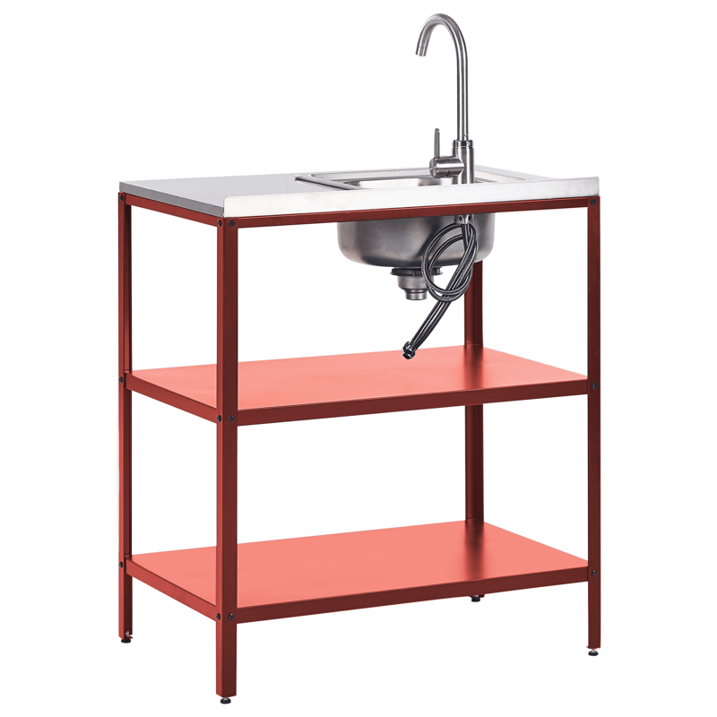 3-Delat Utekök med Vask Vilama Stål - Röd/Silver - Trädgård & spabad - Grillar & matlagning utomhus - Utekök - Färdiga utekök