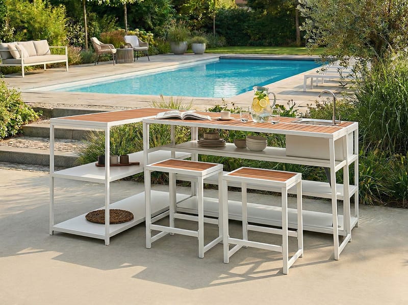 Köksö För Utomhusbruk Avetrana Stål - Vit/Brun - Trädgård & spabad - Grillar & matlagning utomhus - Utekök - Färdiga utekök