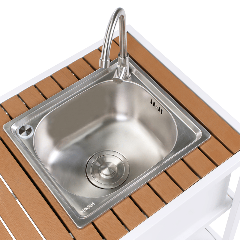 Köksö med Vask För Utomhusbruk Avetrana - Vit/Brun - Trädgård & spabad - Grillar & matlagning utomhus - Utekök - Färdiga utekök