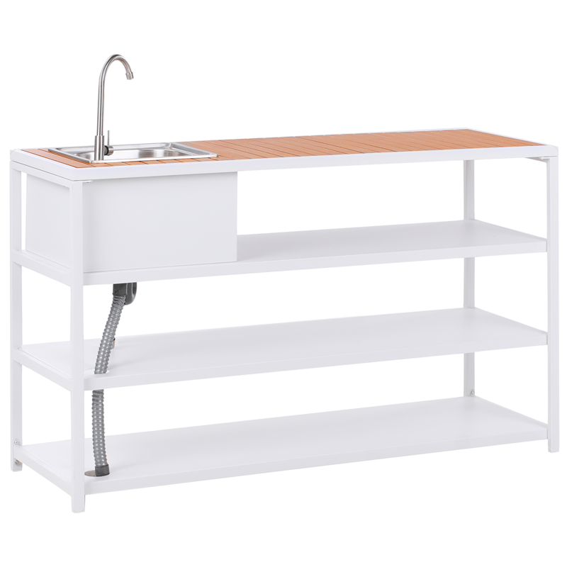 Köksö med Vask För Utomhusbruk Avetrana - Vit/Brun - Trädgård & spabad - Grillar & matlagning utomhus - Utekök - Färdiga utekök