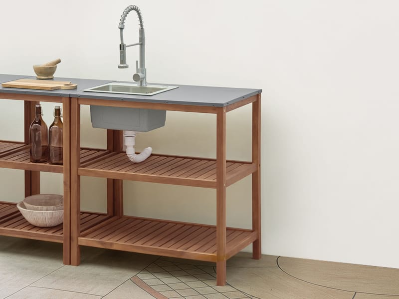 Köksö med Vask För Utomhusbruk Brucoli Akaciaträ - Brun/Grå/Silver - Trädgård & spabad - Grillar & matlagning utomhus - Utekök - Färdiga utekök