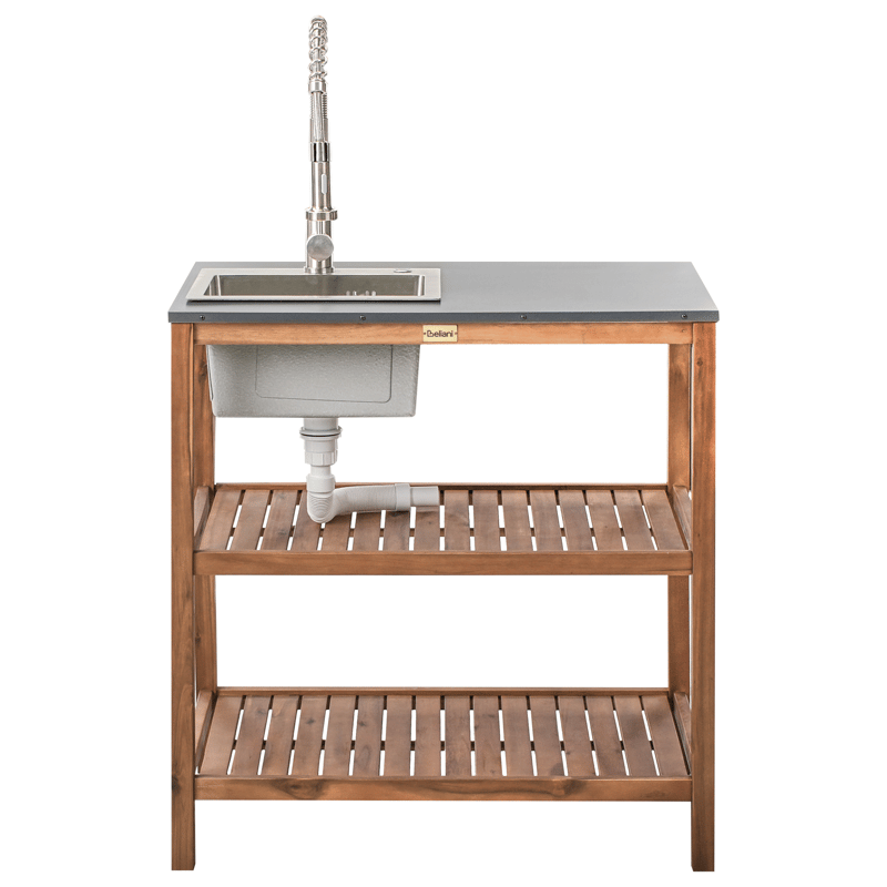 Köksö med Vask För Utomhusbruk Brucoli Akaciaträ - Brun/Grå/Silver - Trädgård & spabad - Grillar & matlagning utomhus - Utekök - Färdiga utekök