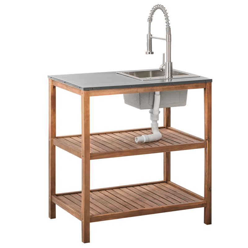 Köksö med Vask För Utomhusbruk Brucoli Akaciaträ - Brun/Grå/Silver - Trädgård & spabad - Grillar & matlagning utomhus - Utekök - Färdiga utekök