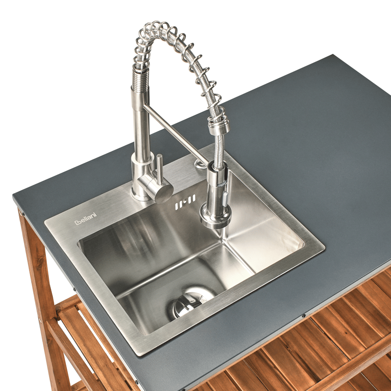 Köksö med Vask För Utomhusbruk Brucoli Akaciaträ - Brun/Grå/Silver - Trädgård & spabad - Grillar & matlagning utomhus - Utekök - Färdiga utekök