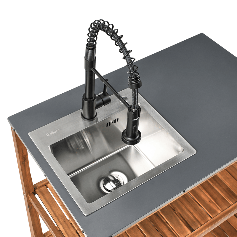 Köksö med Vask För Utomhusbruk Brucoli Akaciaträ - Brun/Grå/Svart/Silver - Trädgård & spabad - Grillar & matlagning utomhus - Utekök - Färdiga utekök