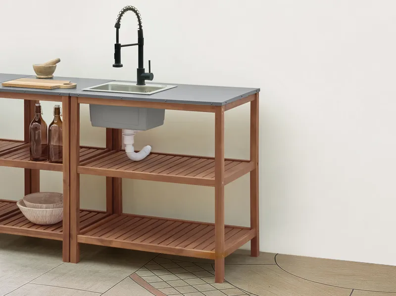 Köksö med Vask För Utomhusbruk Brucoli Akaciaträ - Brun/Grå/Svart/Silver - Trädgård & spabad - Grillar & matlagning utomhus - Utekök - Färdiga utekök