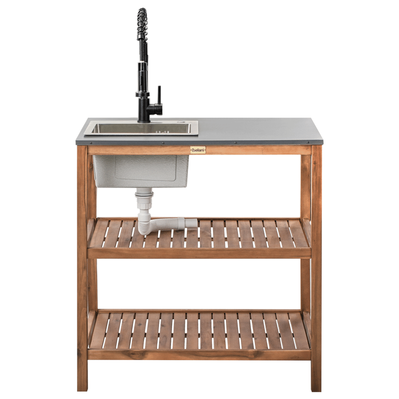 Köksö med Vask För Utomhusbruk Brucoli Akaciaträ - Brun/Grå/Svart/Silver - Trädgård & spabad - Grillar & matlagning utomhus - Utekök - Färdiga utekök