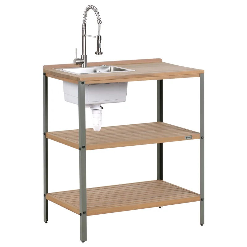 Köksö med Vask För Utomhusbruk Ivrea Akaciaträ, Brun/Grå/Silver