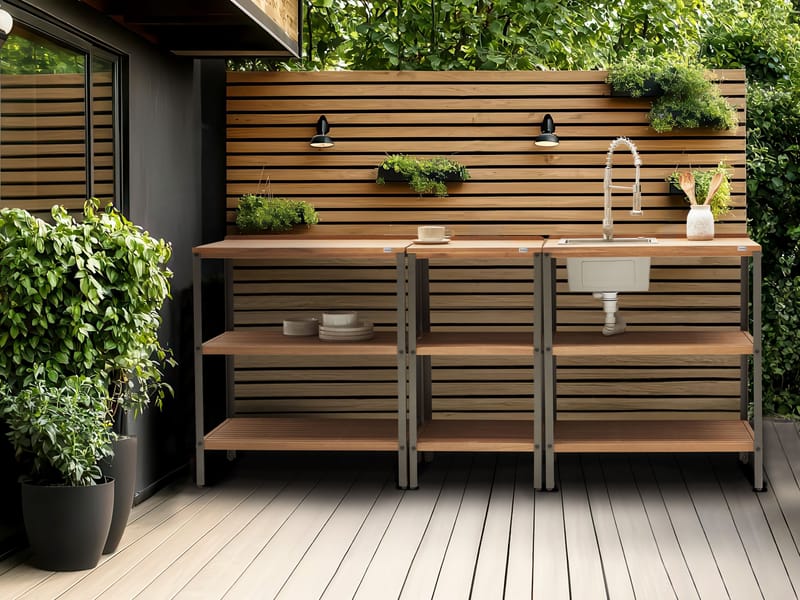 Köksö med Vask För Utomhusbruk Ivrea Akaciaträ - Brun/Grå/Silver - Trädgård & spabad - Grillar & matlagning utomhus - Utekök - Färdiga utekök