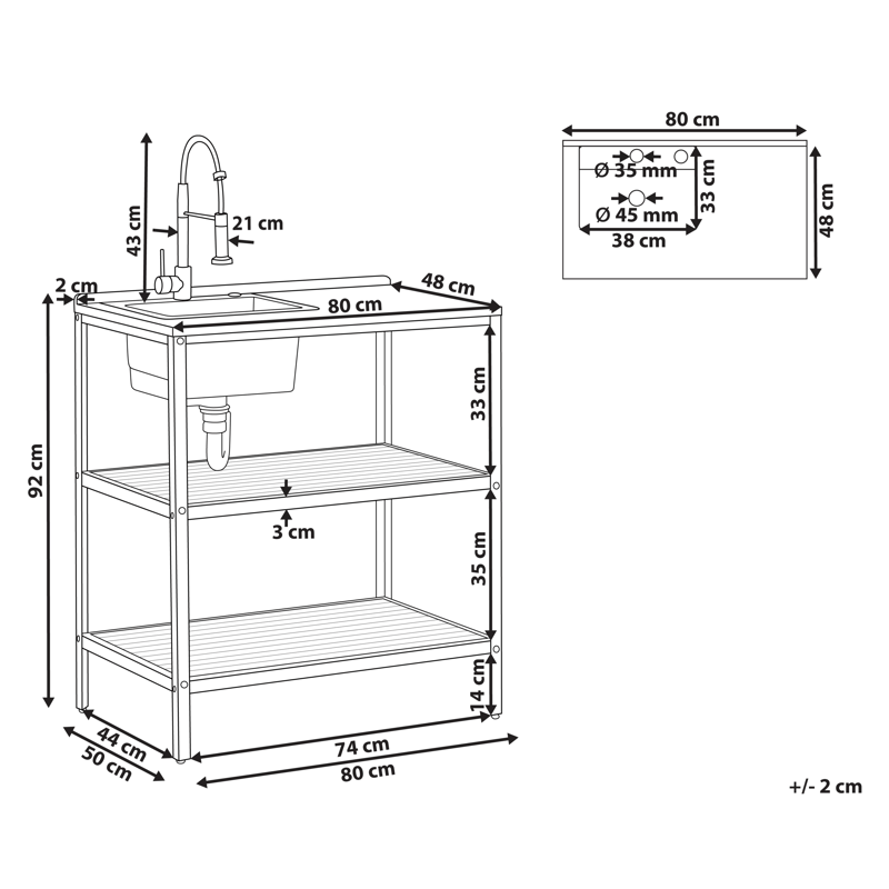 Köksö med Vask För Utomhusbruk Ivrea Akaciaträ - Brun/Grå/Svart - Trädgård & spabad - Grillar & matlagning utomhus - Utekök - Färdiga utekök